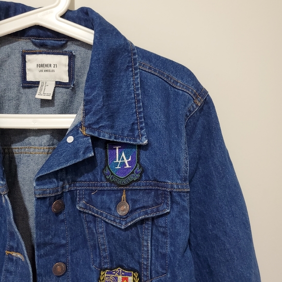 Forever21 emblem embroidered denim jean jacket small - Picture 8 of 12